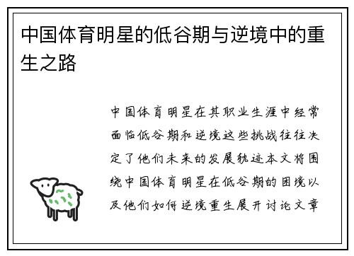 中国体育明星的低谷期与逆境中的重生之路
