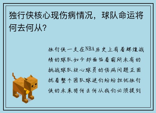 独行侠核心现伤病情况，球队命运将何去何从？